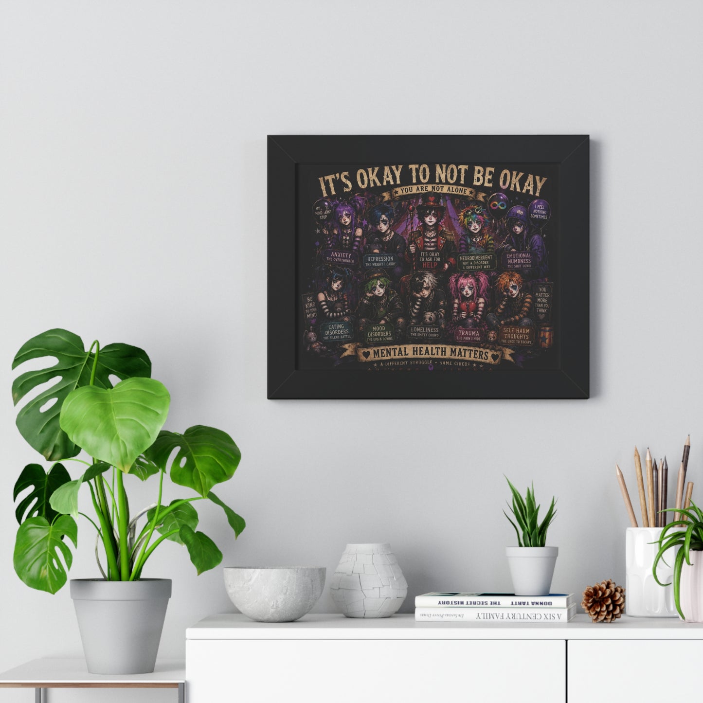 Framed Poster — "It's Okay To Not Be Okay" Mental Health Awareness Wall Art