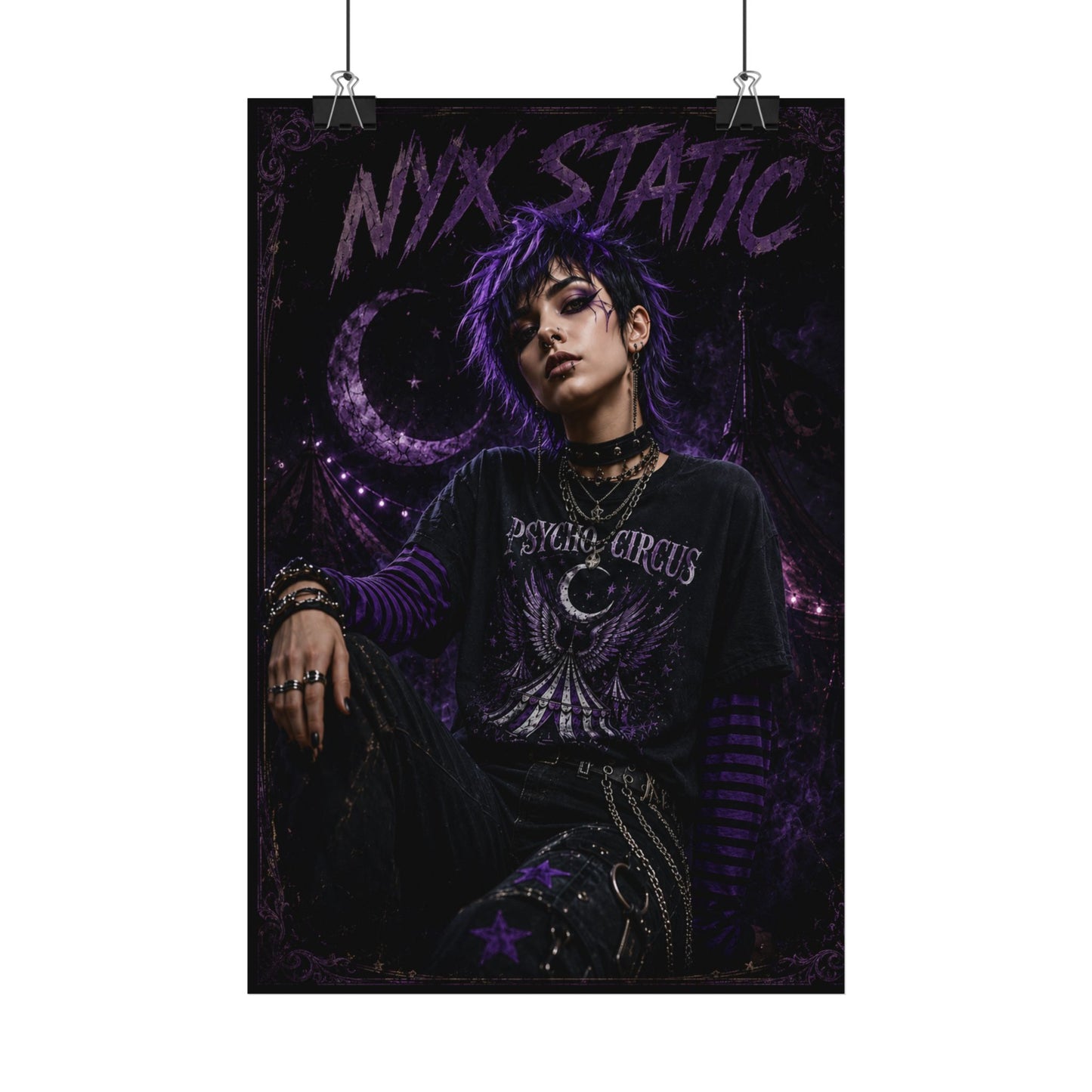 Nyx Static Gothic Aesthetic Satin Poster — Moonlit Punk Wall Art